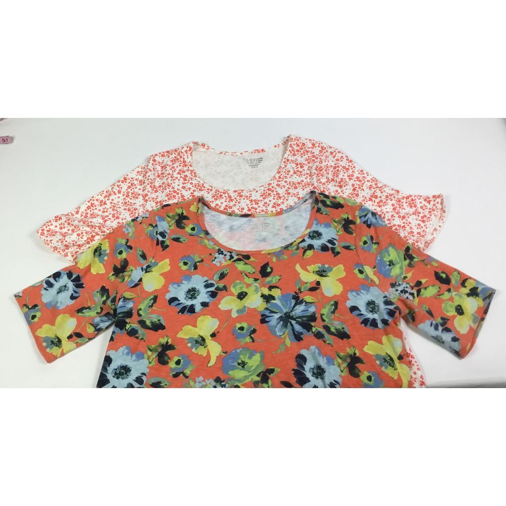 2 Time and Tru Tops Womens Size XXXL 3XG Blouses stretch‎ White Orange Peach